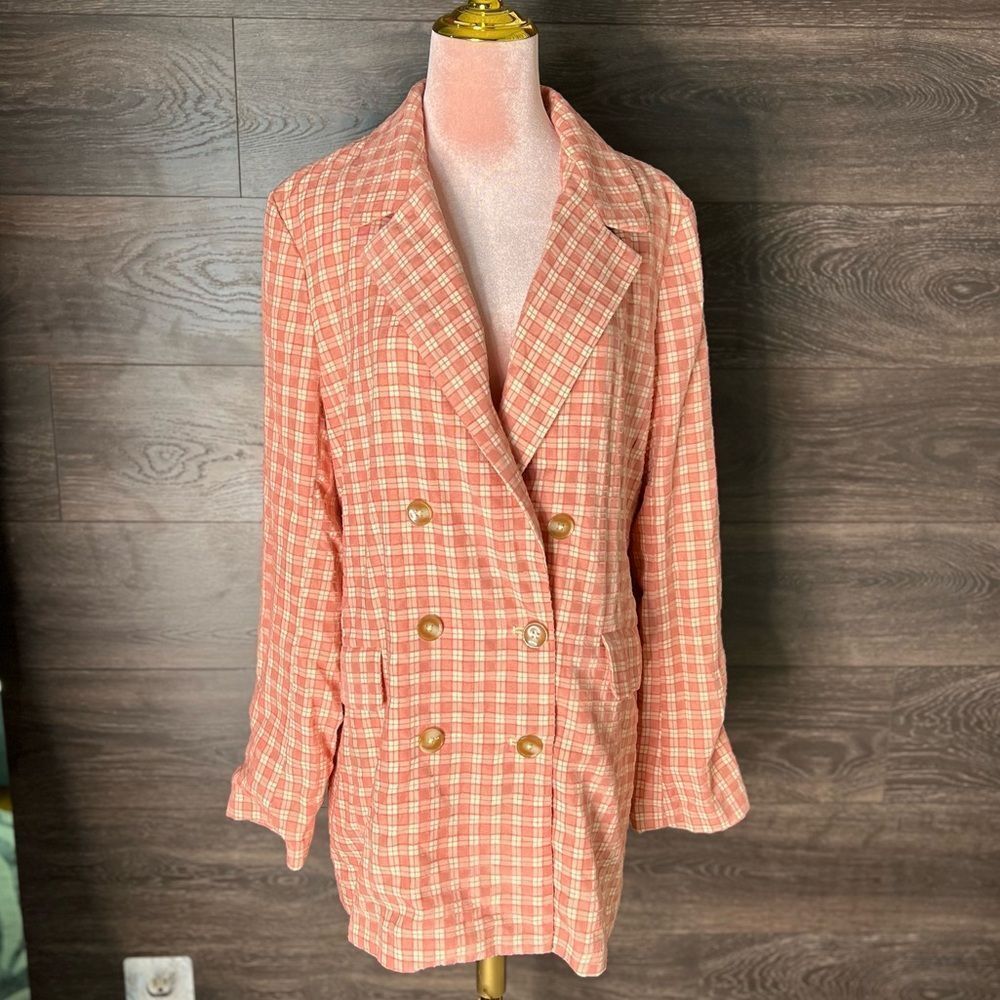 FREE PEOPLE Pink/Rose Olivia Gingham Lightweight Blazer/Trench, Medium. NWT - Picture 4 of 14
